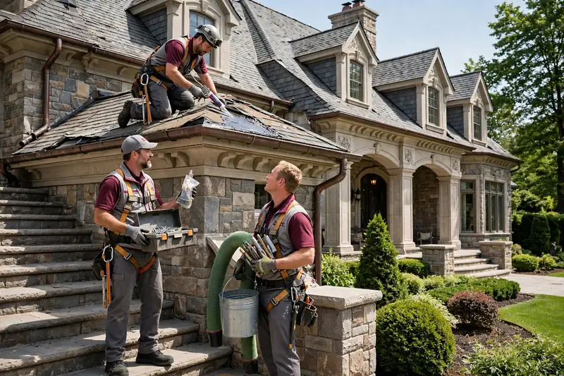 Restoration crew at a stone house in Schenectady